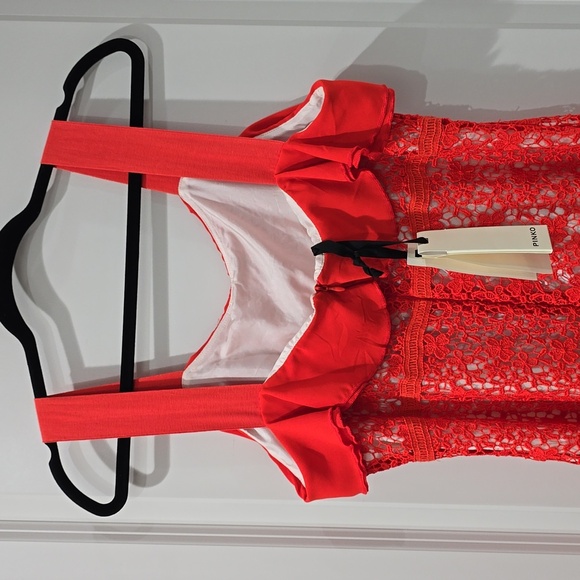 PINKO Nwt Macramè Lace Long Maxi Dress, Red Orange with White, Size 8 - Picture 8 of 16